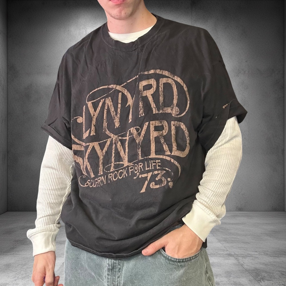 Vintage Lynyrd‎ Skynyrd Southern Rock For Life T Shirt Black Y2K Hanes 2XL 1371